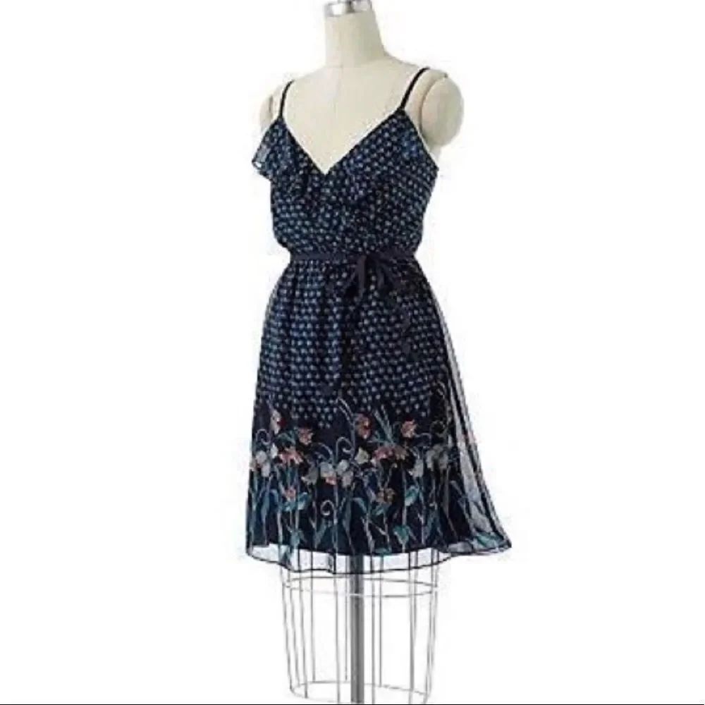 ✨LC BLUE FLORAL RUFFLE SURPLICE CHIFFON DRESS✨